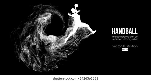 Abstract silhouette of a handball player on black background. Handball player man are throws the ball. Vector illustration