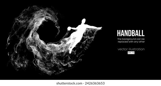 Abstract silhouette of a handball player on black background. Handball player man are throws the ball. Vector illustration