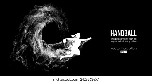 Abstract silhouette of a handball player on black background. Handball player man are throws the ball. Vector illustration