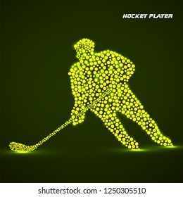 Abstract silhouette hockey player with hockey stick. Vector illustration. Eps 10
