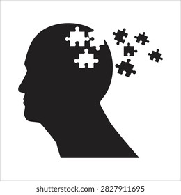 Abstract silhouette of human head with jigsaw puzzle pieces representing mental health and cognition