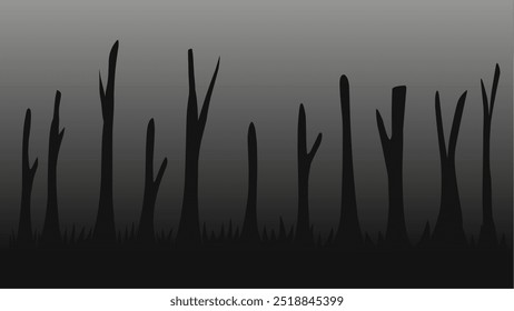 Abstract Silhouette illustration of dead trees. Black and white scary background