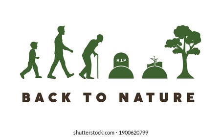 Abstract silhouette illustration of human evolution from boy to back into the nature as become a tree