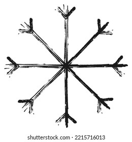 Imagen de silueta abstracta del copo de nieve con pinceladas en forma de doodle. Dibujado a mano. Icono. Aislar