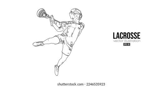 Abstract silhouette of a lacrosse player on white background. Lacrosse player man are throws the ball. Vector illustration
