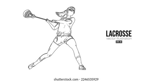 Abstract silhouette of a lacrosse player on white background. Lacrosse player woman are throws the ball. Vector illustration