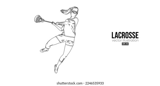 Abstract silhouette of a lacrosse player on white background. Lacrosse player woman are throws the ball. Vector illustration