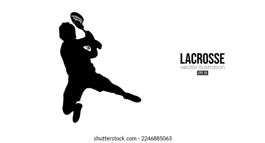 Abstract silhouette of a lacrosse player on white background. Lacrosse player man are throws the ball. Vector illustration