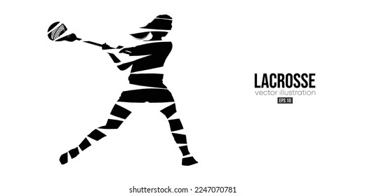 Abstract silhouette of a lacrosse player on white background. Lacrosse player woman are throws the ball. Vector illustration