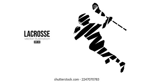 Abstract silhouette of a lacrosse player on white background. Lacrosse player man are throws the ball. Vector illustration