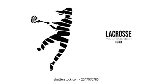 Abstract silhouette of a lacrosse player on white background. Lacrosse player woman are throws the ball. Vector illustration