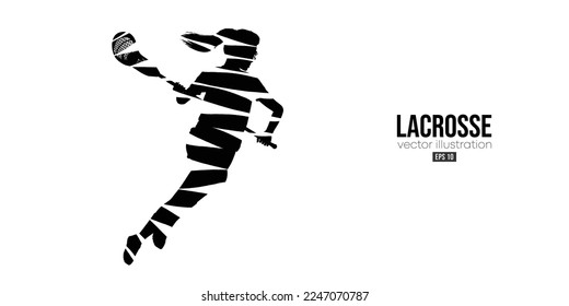 Silueta abstracta de un jugador de lacrosse sobre fondo blanco. La jugadora de lacrosse lanza la pelota. Ilustración del vector