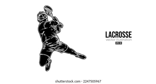 Abstract silhouette of a lacrosse player on white background. Lacrosse player man are throws the ball. Vector illustration