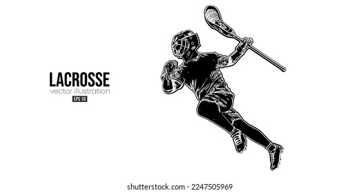 Abstract silhouette of a lacrosse player on white background. Lacrosse player man are throws the ball. Vector illustration