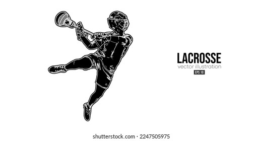 Abstract silhouette of a lacrosse player on white background. Lacrosse player man are throws the ball. Vector illustration