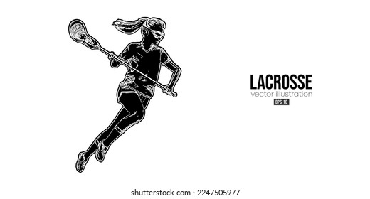 Abstract silhouette of a lacrosse player on white background. Lacrosse player woman are throws the ball. Vector illustration