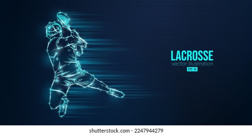 Abstract silhouette of a lacrosse player on blue background. Lacrosse player man are throws the ball. Vector illustration