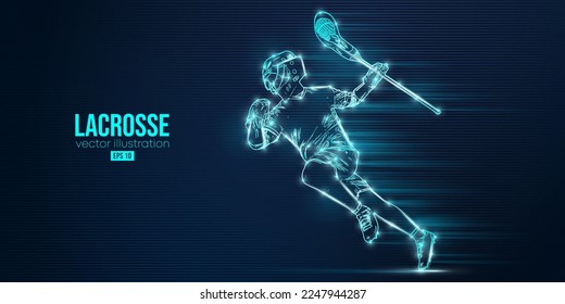 Abstract silhouette of a lacrosse player on blue background. Lacrosse player man are throws the ball. Vector illustration