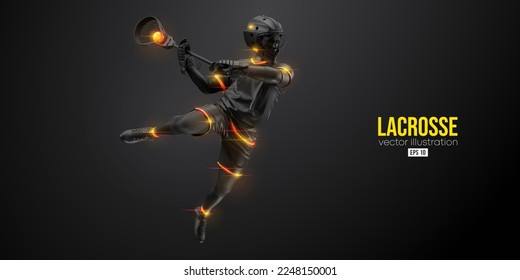 Abstract silhouette of a lacrosse player on black background. Lacrosse player man are throws the ball. Vector illustration