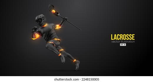 Abstract silhouette of a lacrosse player on black background. Lacrosse player man are throws the ball. Vector illustration