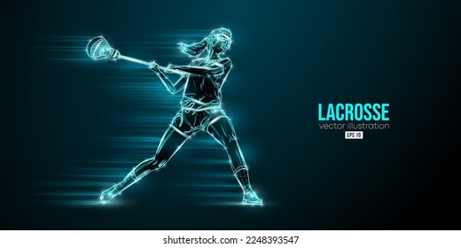 Silueta abstracta de un jugador de lacrosse sobre fondo negro. La jugadora de lacrosse lanza la pelota. Ilustración del vector