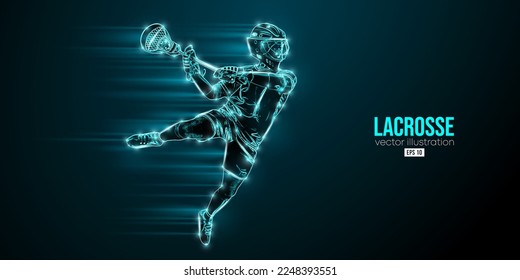 Abstract silhouette of a lacrosse player on black background. Lacrosse player man are throws the ball. Vector illustration