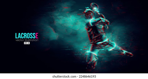 Abstract silhouette of a lacrosse player on black background. Lacrosse player man are throws the ball. Vector illustration