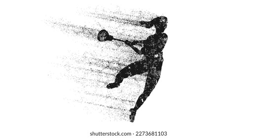 Abstract silhouette of a lacrosse player on white background. Lacrosse player woman are throws the ball. Vector illustration