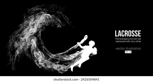 Abstract silhouette of a lacrosse player on black background. Lacrosse player man are throws the ball. Vector illustration