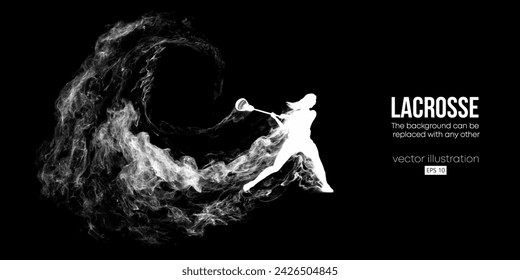 Abstract silhouette of a lacrosse player on black background. Lacrosse player man are throws the ball. Vector illustration