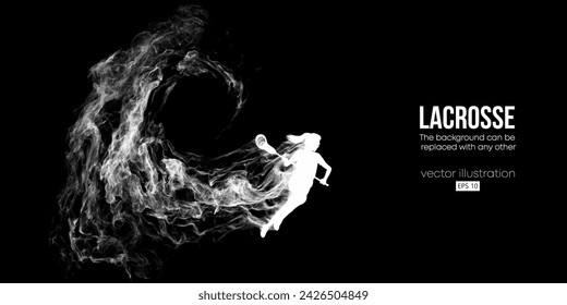 Abstract silhouette of a lacrosse player on black background. Lacrosse player man are throws the ball. Vector illustration