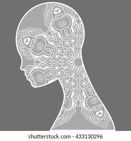 Abstract silhouette lase woman. Fantasy image of the soul, mind. Concept image for card, yoga studio, meditation, spirituality, Indian, Arabic or Thai ads, tattoo salon - stock vector.