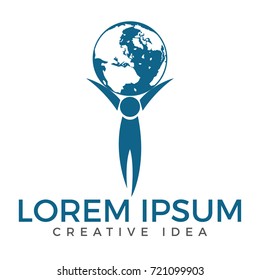 Abstract silhouette man logo holding globe vector design.