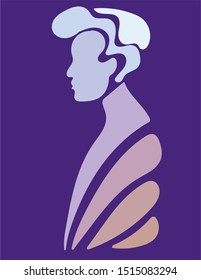 abstract silhouette of a man in profile folded from elements of purple, blue and pink colors