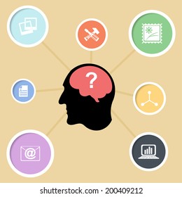 Abstract silhouette of a man's head with communications. Basis for infographics. Vector illustration