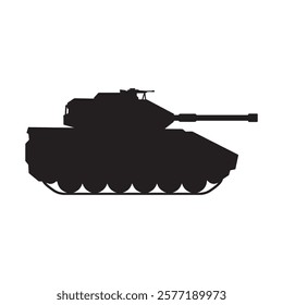 Abstract silhouette military tank icon on white background.