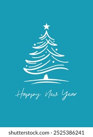 Abstract silhouette minimal illustration for a Christmas Tree logo design for New Year 2025 greetings on a light blue background