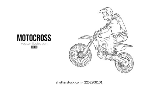 Abstract silhouette of a motocross rider, man is doing a trick, isolated on white background. Enduro motorbike sport transport. Vector illustration