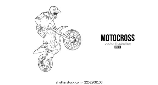 Abstract silhouette of a motocross rider, man is doing a trick, isolated on white background. Enduro motorbike sport transport. Vector illustration