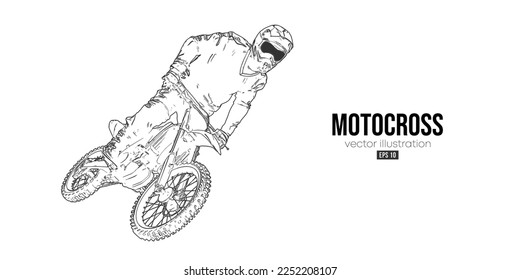 Abstract silhouette of a motocross rider, man is doing a trick, isolated on white background. Enduro motorbike sport transport. Vector illustration