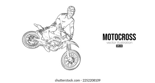 Abstract silhouette of a motocross rider, man is doing a trick, isolated on white background. Enduro motorbike sport transport. Vector illustration