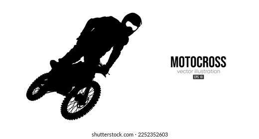 Abstract silhouette of a motocross rider, man is doing a trick, isolated on white background. Enduro motorbike sport transport. Vector illustration