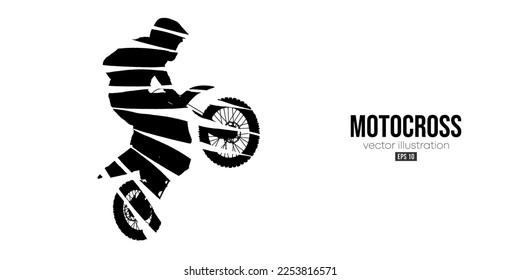 Abstract silhouette of a motocross rider, man is doing a trick, isolated on white background. Enduro motorbike sport transport. Vector illustration