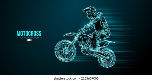 Abstract silhouette of a motocross rider, man is doing a trick, isolated on black background. Enduro motorbike sport transport. Vector illustration