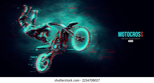 Abstract silhouette of a motocross rider, man is doing a trick, isolated on black background. Enduro motorbike sport transport. Vector illustration