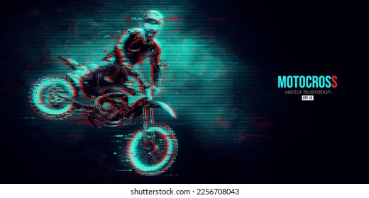 Abstract silhouette of a motocross rider, man is doing a trick, isolated on black background. Enduro motorbike sport transport. Vector illustration