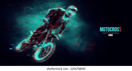 Abstract silhouette of a motocross rider, man is doing a trick, isolated on black background. Enduro motorbike sport transport. Vector illustration