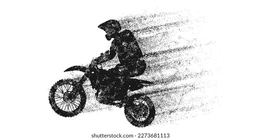 Abstract silhouette of a motocross rider, man is doing a trick, isolated on white background. Enduro motorbike sport transport. Vector illustration