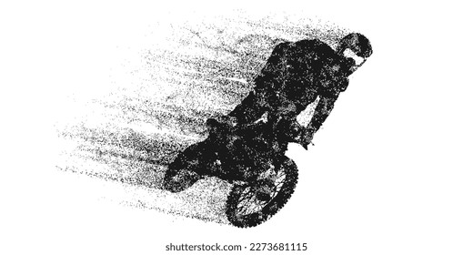 Abstract silhouette of a motocross rider, man is doing a trick, isolated on white background. Enduro motorbike sport transport. Vector illustration