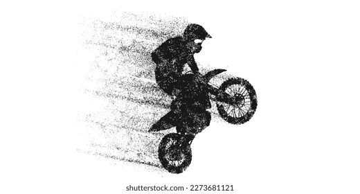 Abstract silhouette of a motocross rider, man is doing a trick, isolated on white background. Enduro motorbike sport transport. Vector illustration